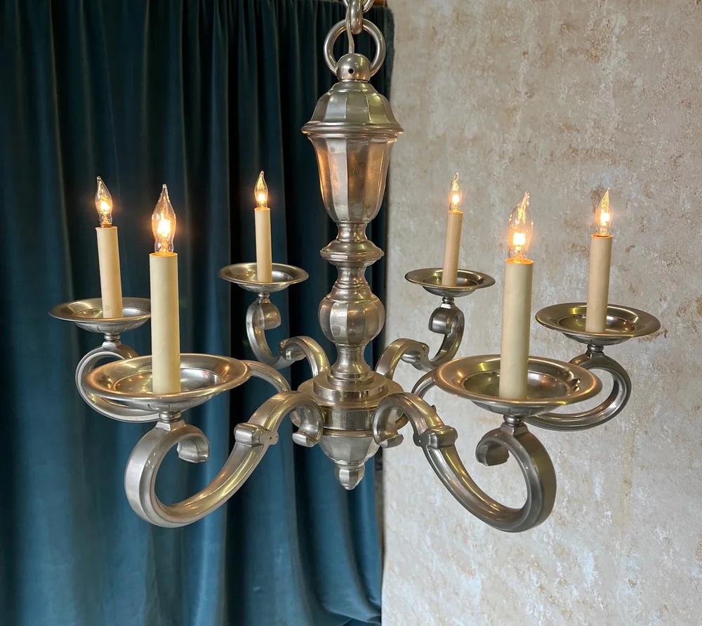 French 1940's Nickel Plated Bronze Chandelier (LC0307-18) — 145